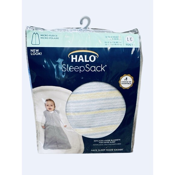 Halo SleepSack Micro-fleece Multi Stripe Blue Yellow Back Is Best Large New Safe - Picture 2 of 4